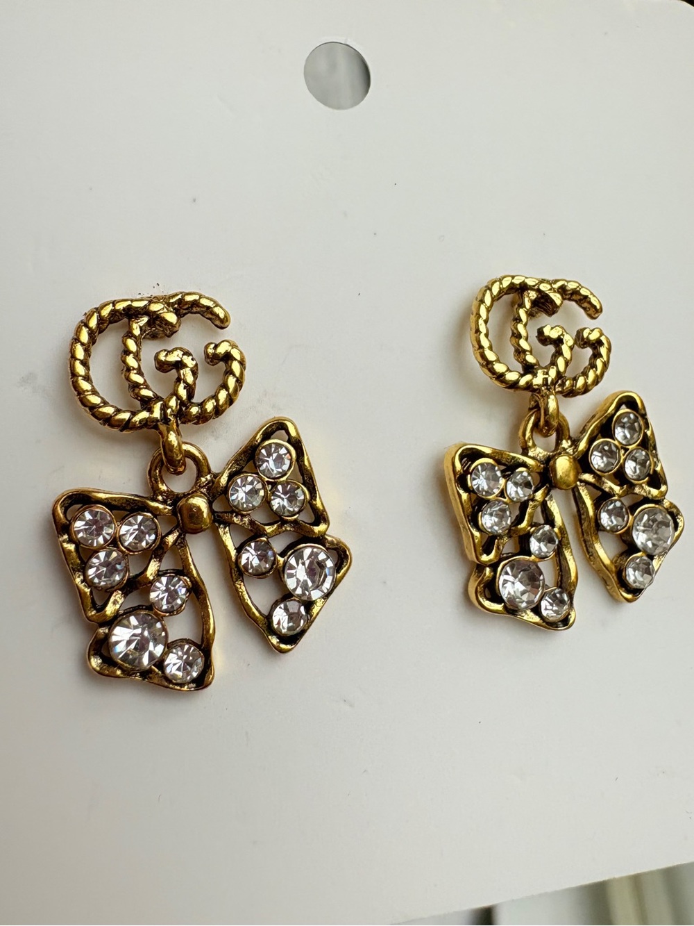 Gucci Gold Bow Crystal Drop Earrings - Picture 2 of 3